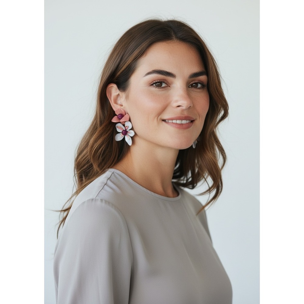 Lele Sadoughi x Trina Turk Water Lily Floral Statement Drop Earrings Pink White